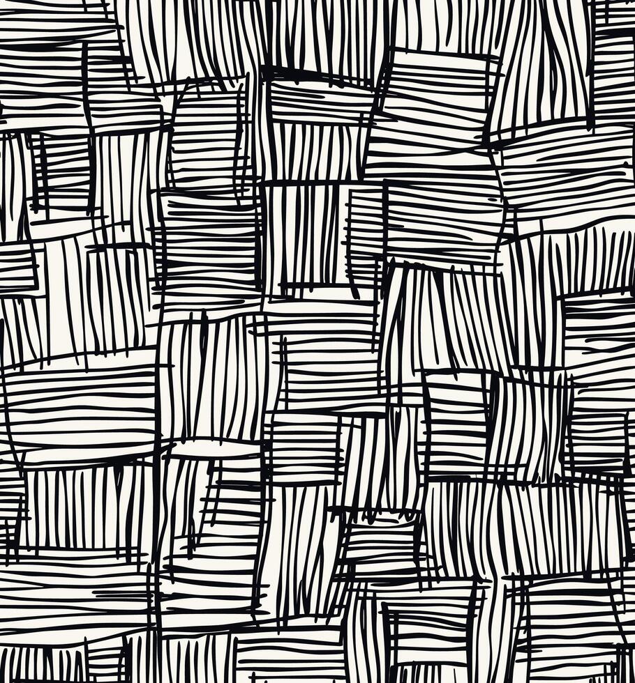 Black and white, hand-drawn seamless pattern of large, woven wicker lines. illustration, simple design, minimalist vector