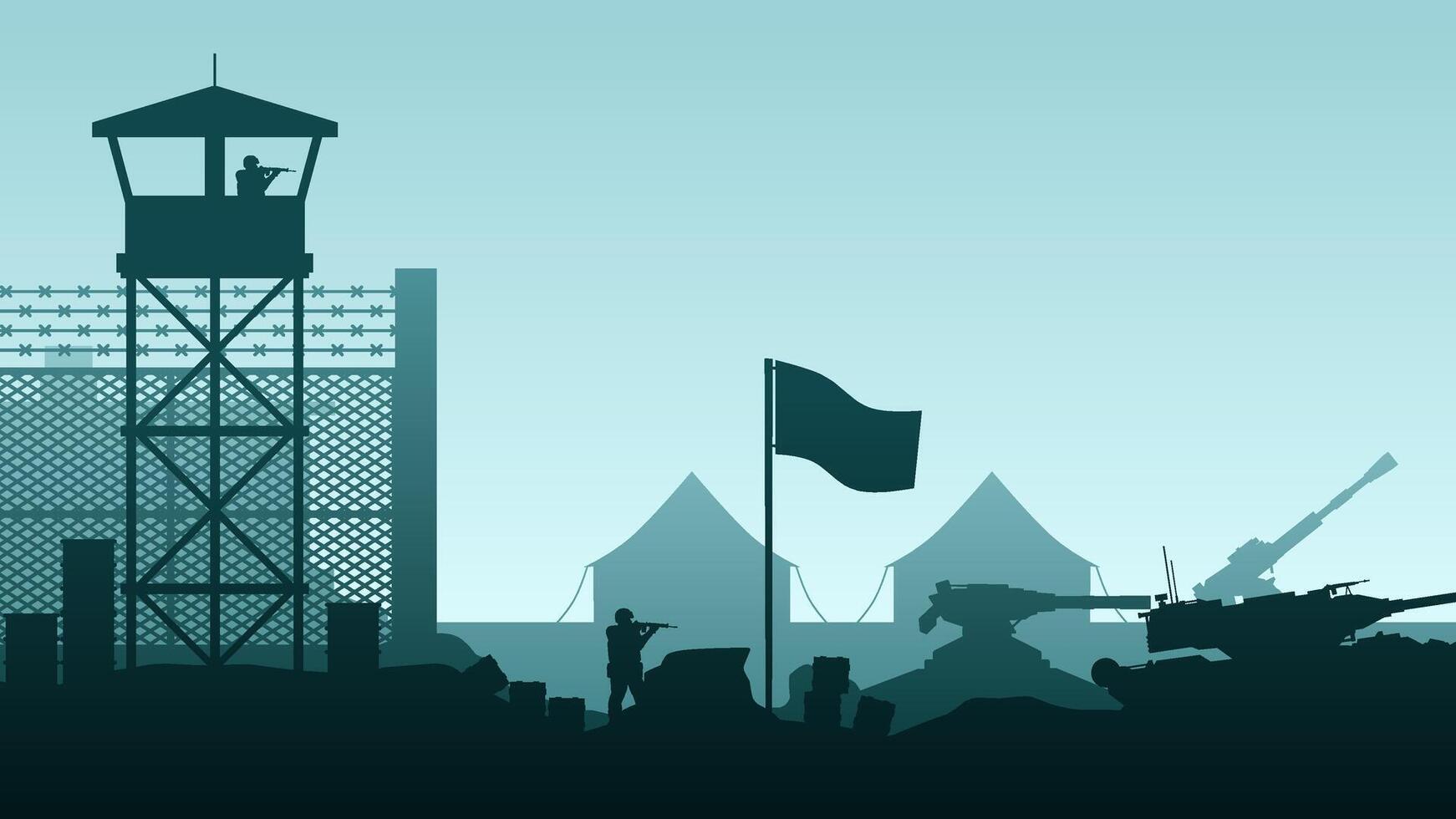 Landscape illustration of military base outpost vector