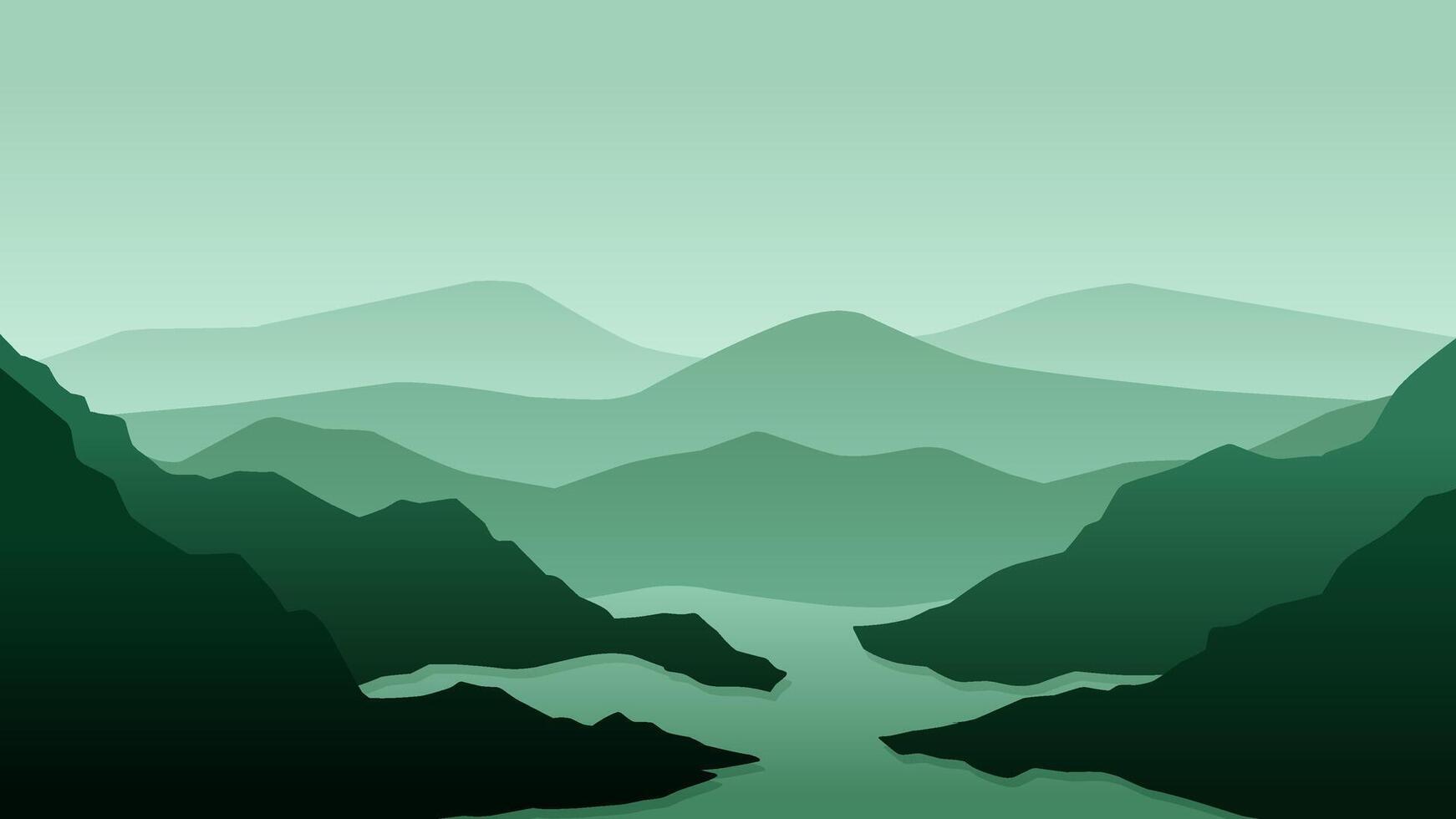 Landscape illustration of a river and mountain range vector