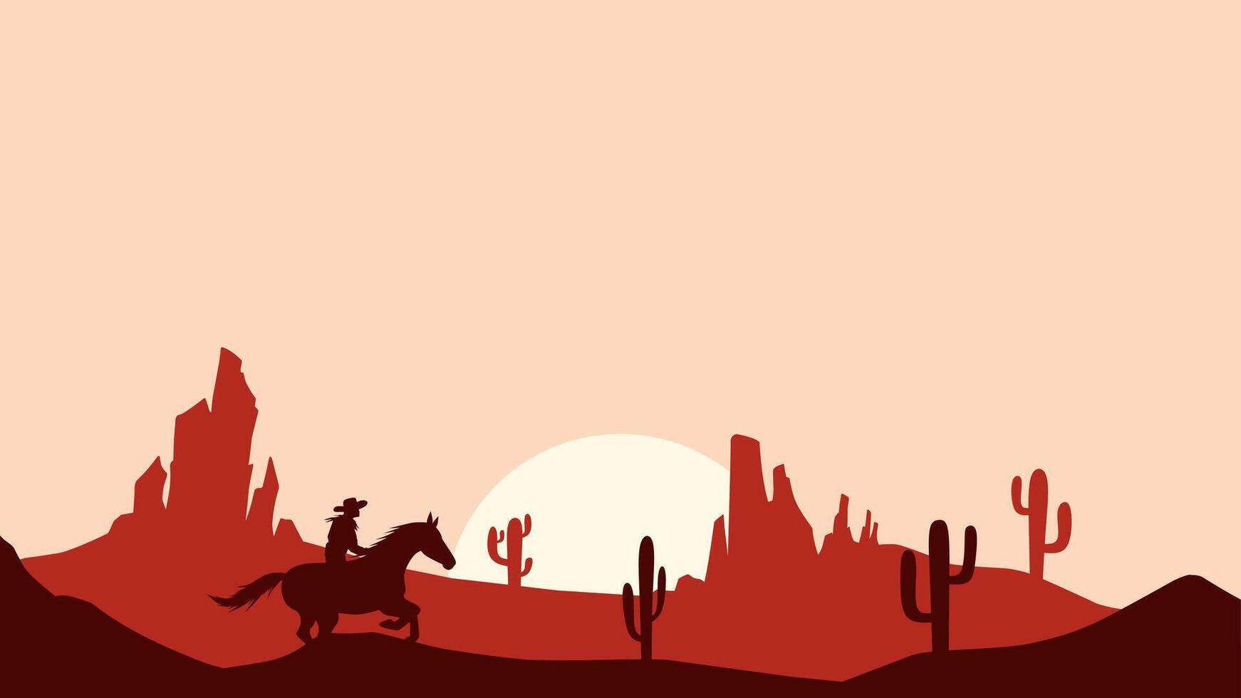 Landscape illustration of a cowboy riding a horse in the desert vector