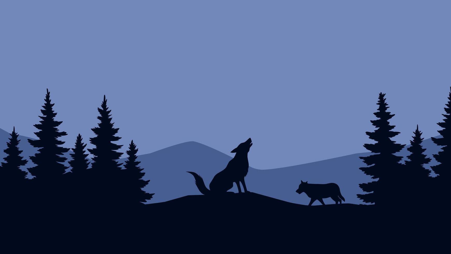 Landscape illustration of a wolf howling in the forest vector