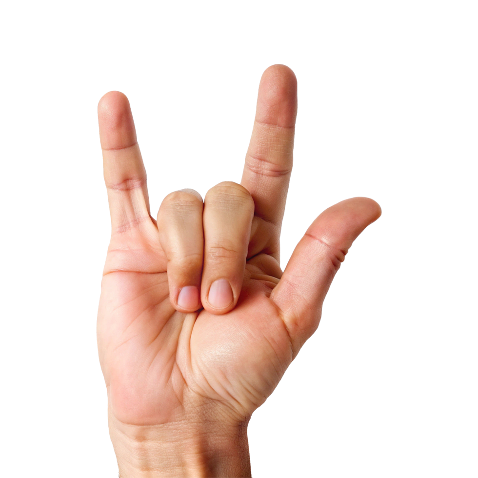 A hand with two fingers up and a rock sign png