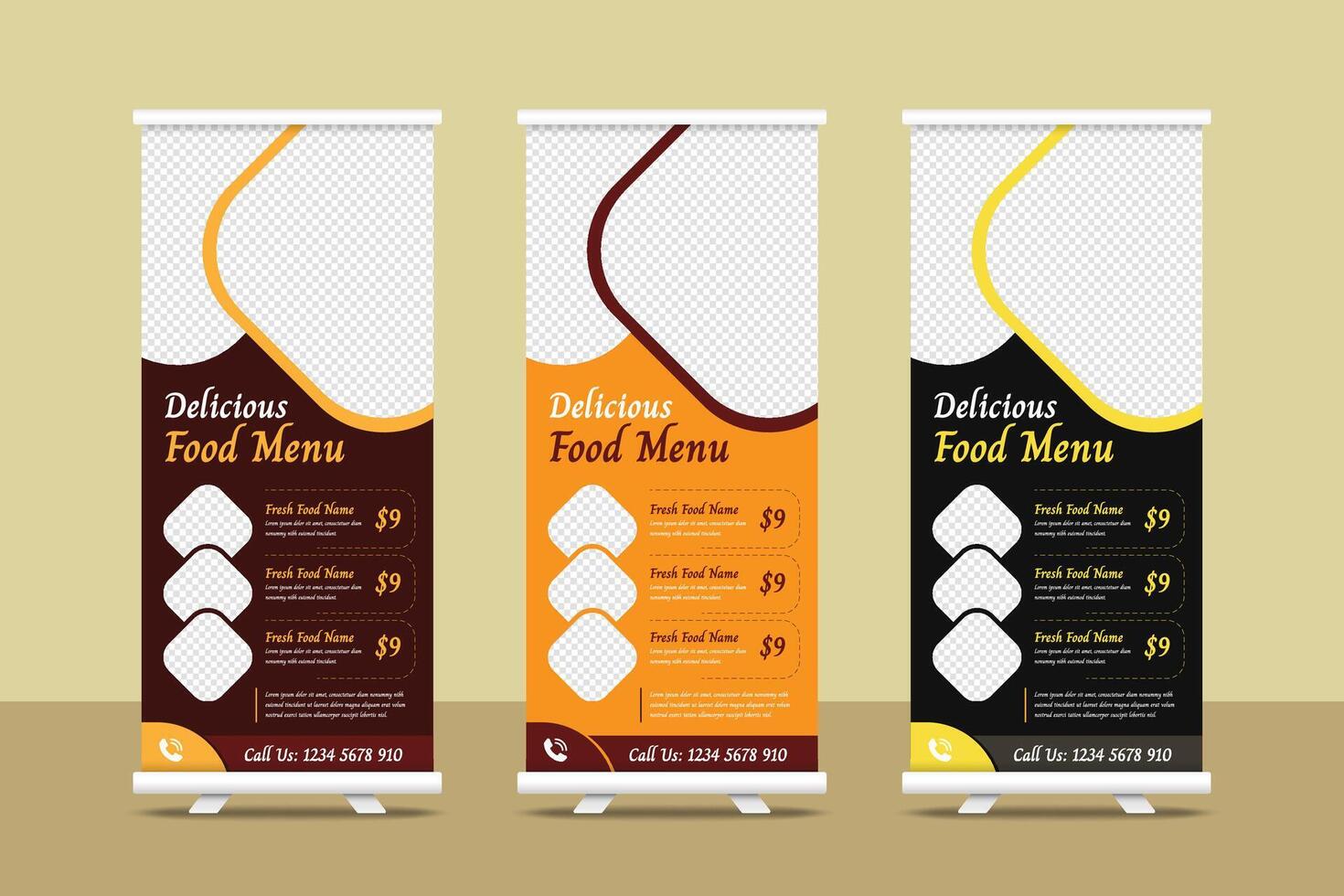 Modern abstract designed food menu restaurant roll up promotional banner template design vector