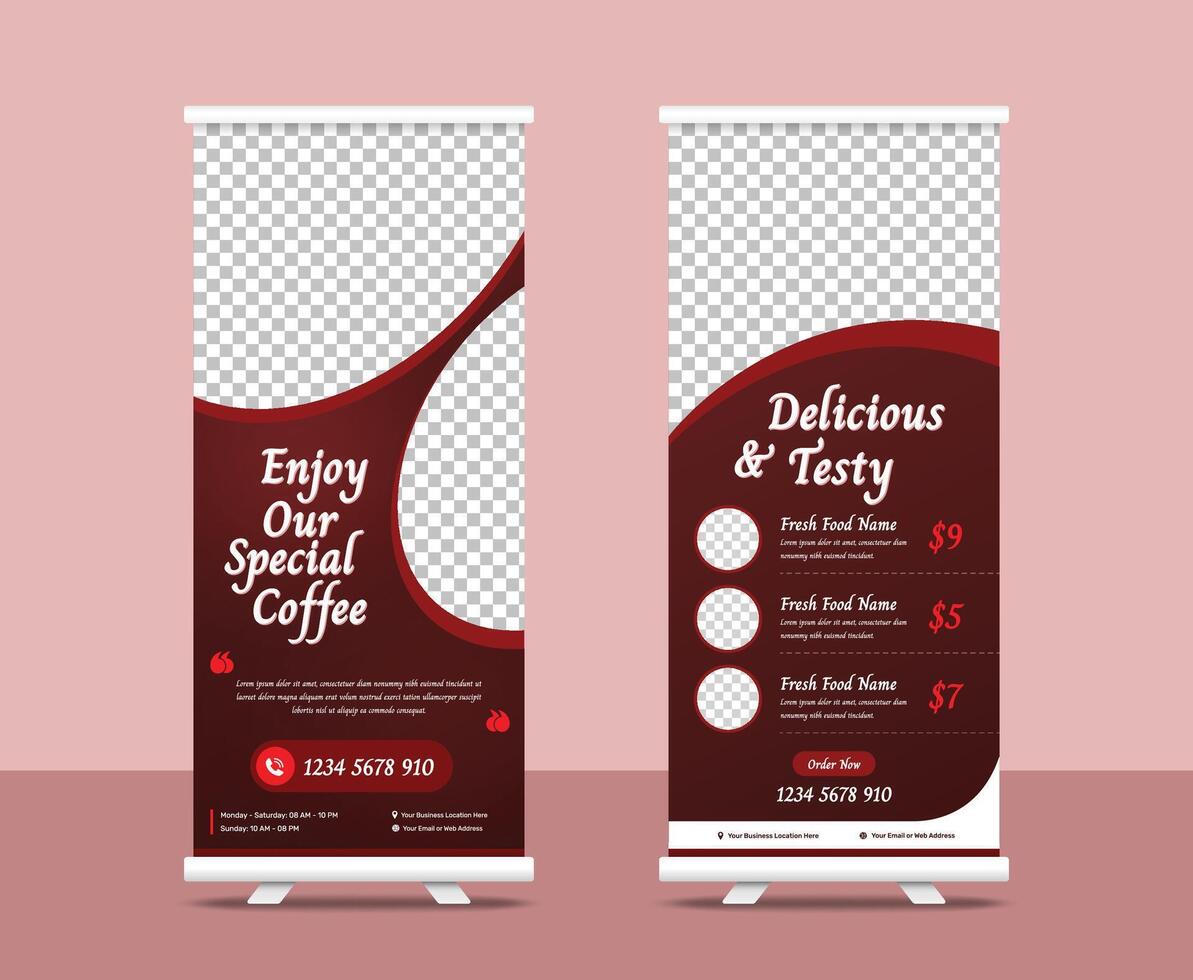 Restaurant and cafe product promotional multipurpose roll up banner template with two variation vector