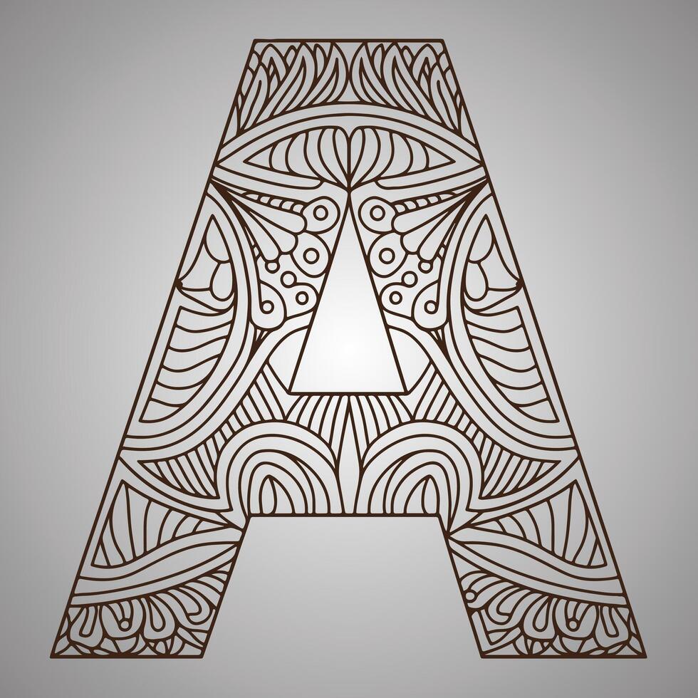 Geometric Mandala Letter A on a Gray Background Intricate and Bold Design vector