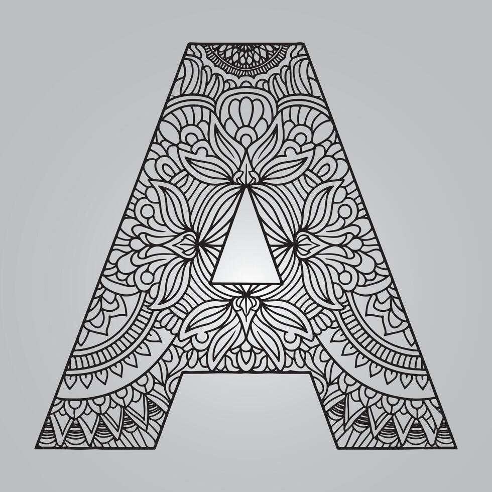 Geometric Mandala Letter A on a Gray Background design vector