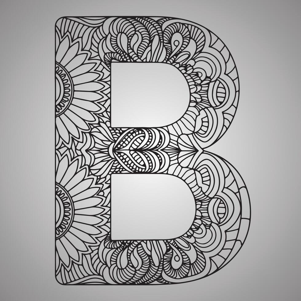 Letter B with floral pattern in Gray background vector