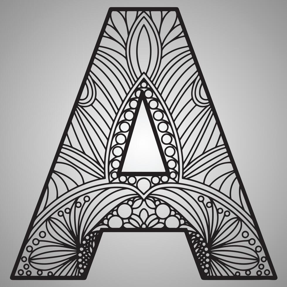 Geometric Mandala Letter A on a Gray Background Intricate and Bold Design vector