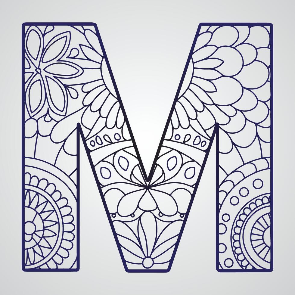 Letter M with floral ornament in doodle style vector
