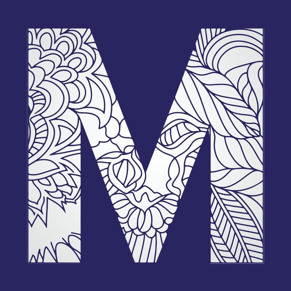 a Letter M with floral ornament in doodle style vector