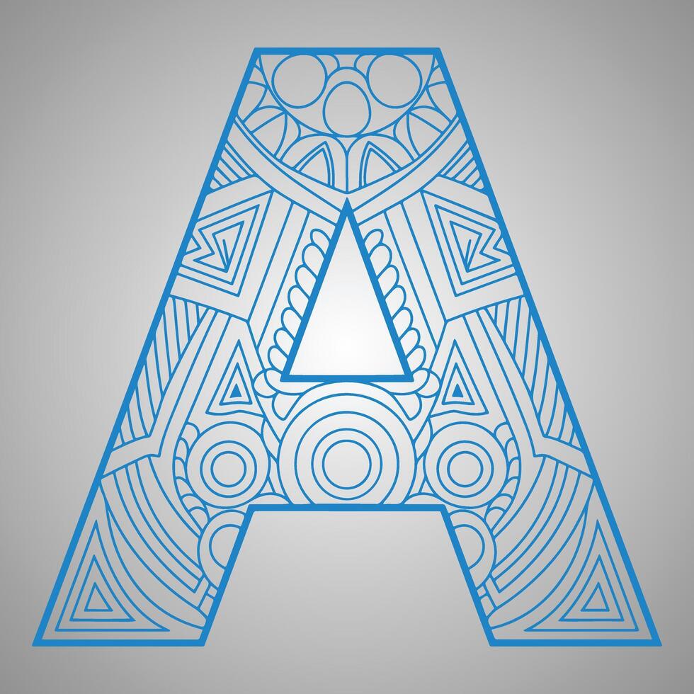 Geometric Mandala Letter Blue color A on a Gray Background Intricate and Bold Design vector