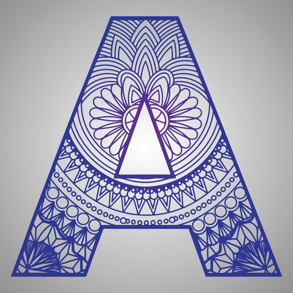 letter a is on a gray background with a geometric mandala design vector