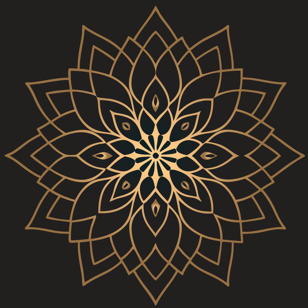 gold mandala flower design in a black background vector