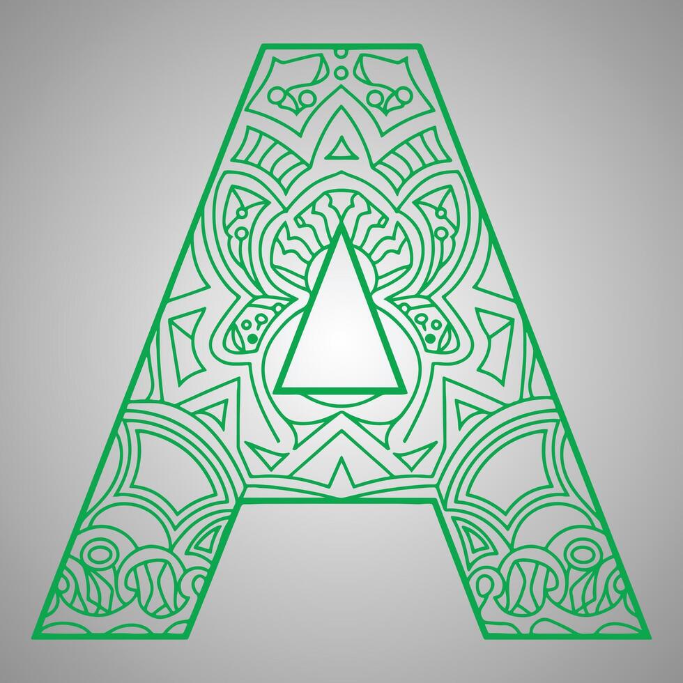 letter a is on a gray background with a geometric mandala vector