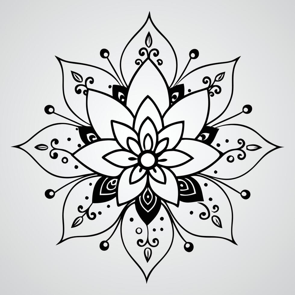 a black and white drawing of a flower with a Gray background vector