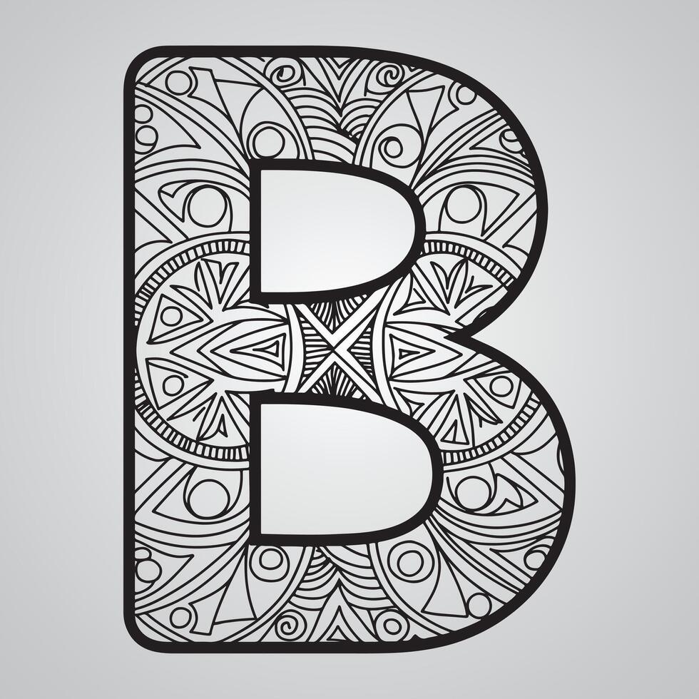 the letter b mandala printed in a black and white pattern. vector