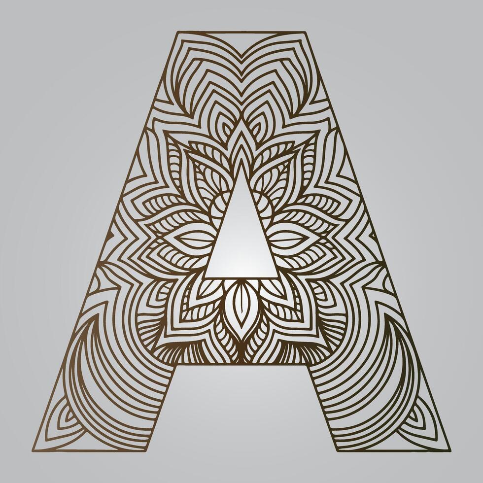 Geometric Mandala Letter A on a Gray Background Intricate and Bold Design vector
