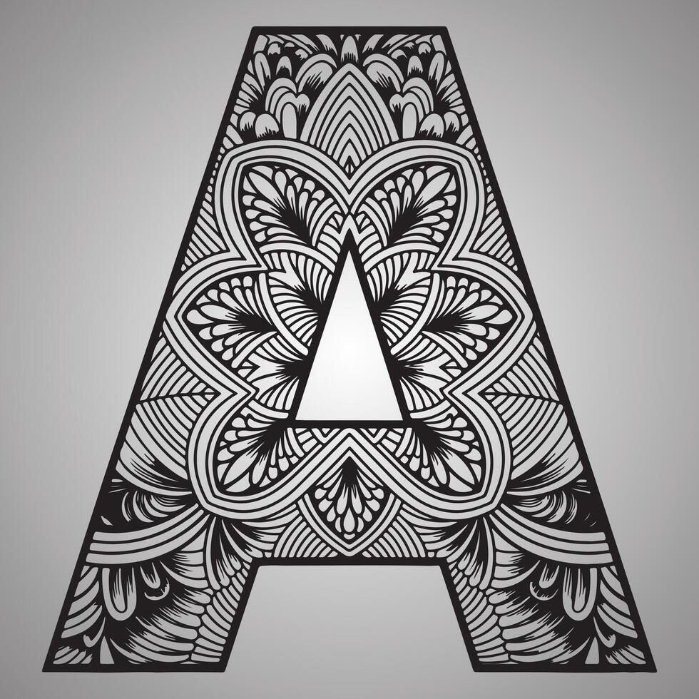 letter a is on gray background with a geometric mandala design vector