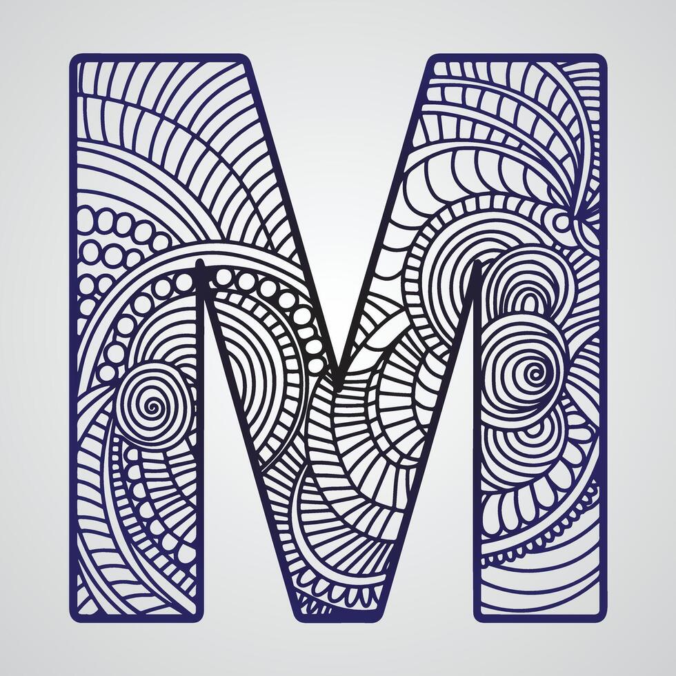 Letter M with floral ornament in doodle vector