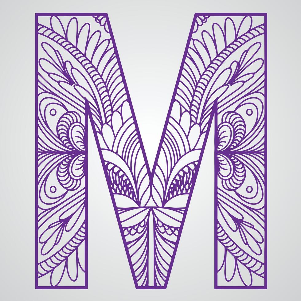 Letter M with floral ornament in doodle style vector