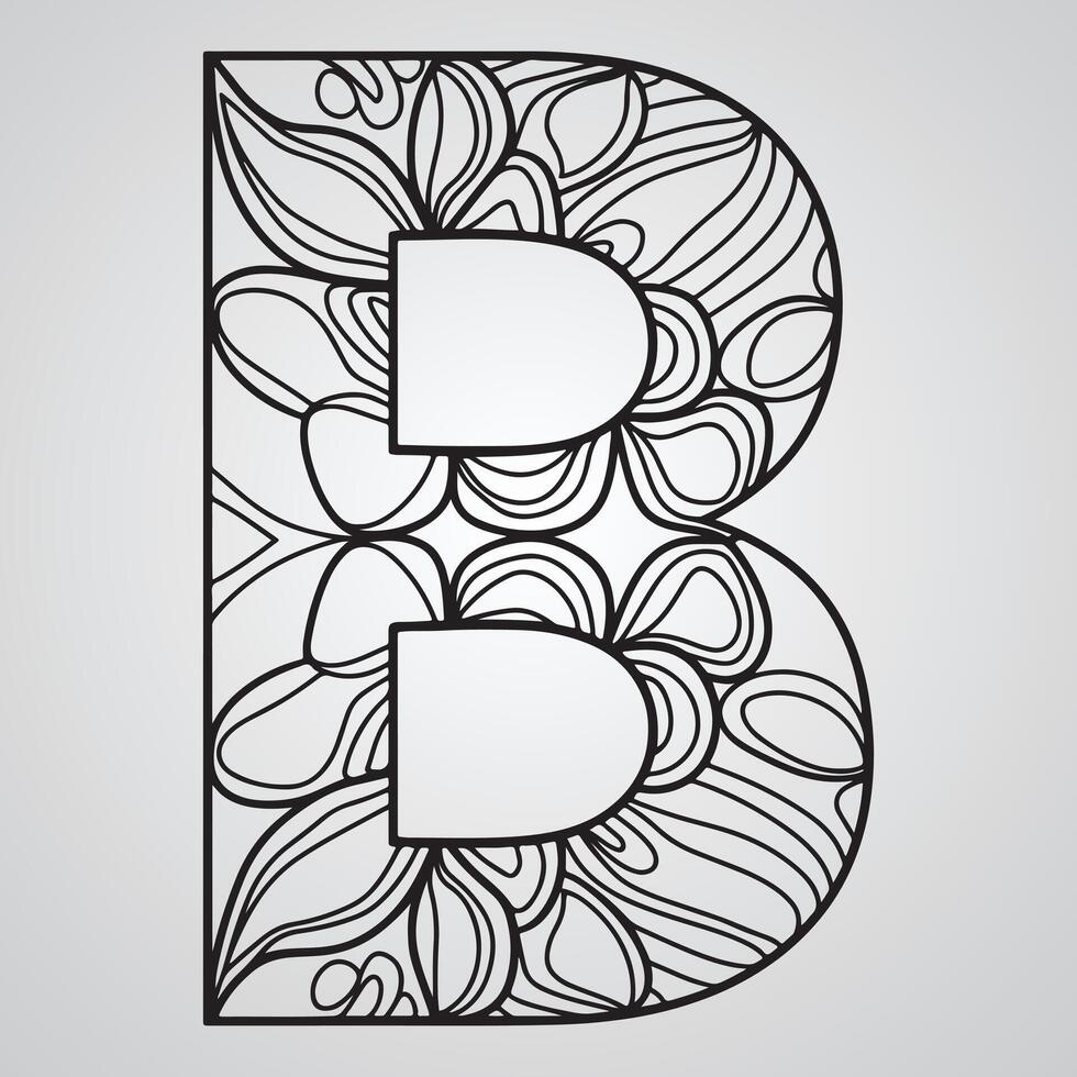 A letter b mandala printed in a black and white pattern. vector