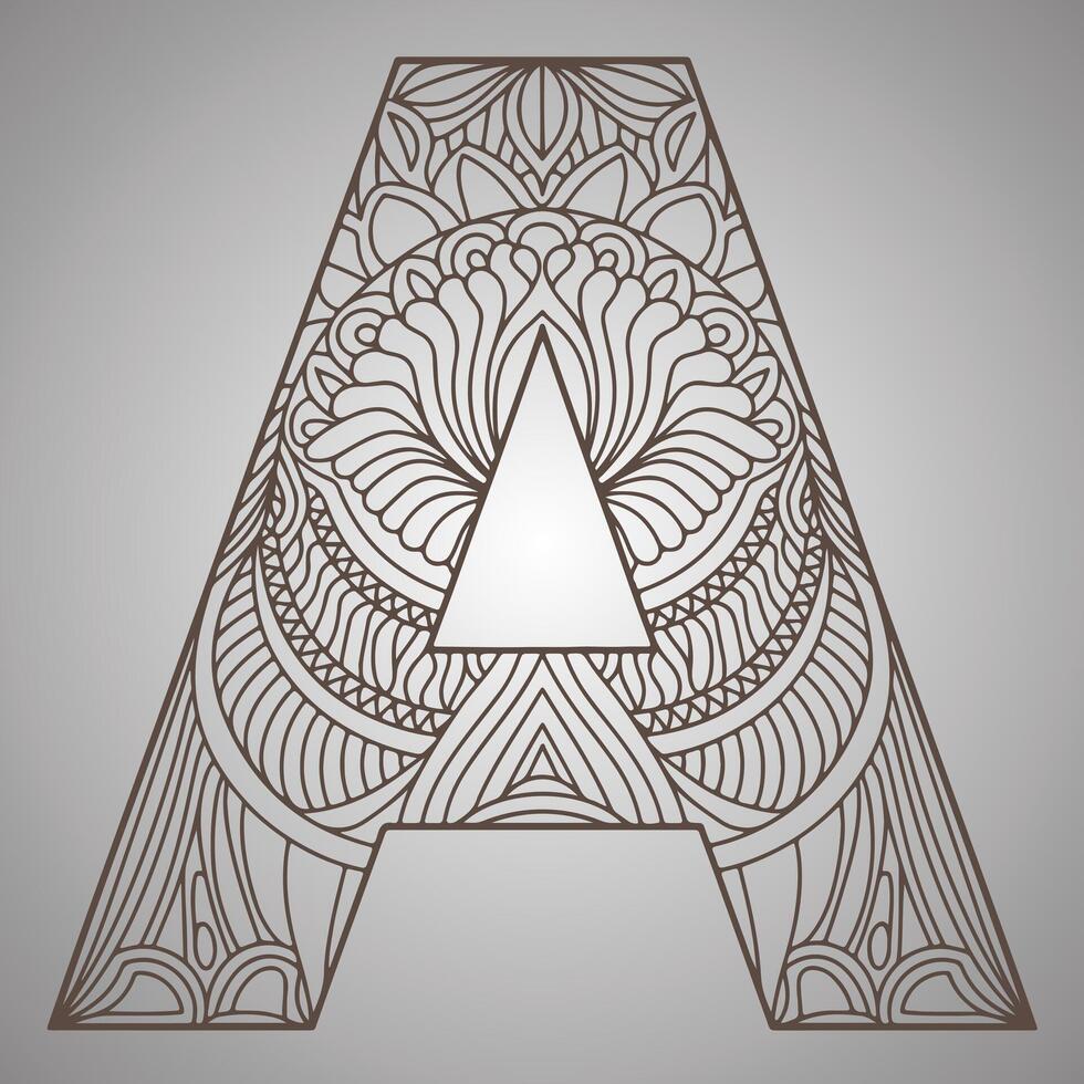 letter a is on a gray background with a mandala design vector
