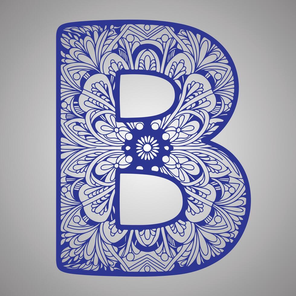 Letter B with floral pattern in Gray background vector