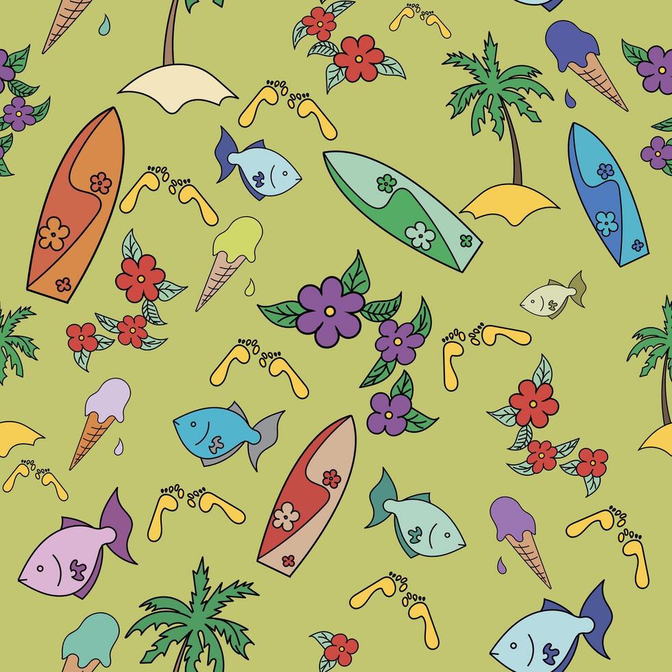 Hawaii cocktail seamless pattern doodle hand drawn green color vector