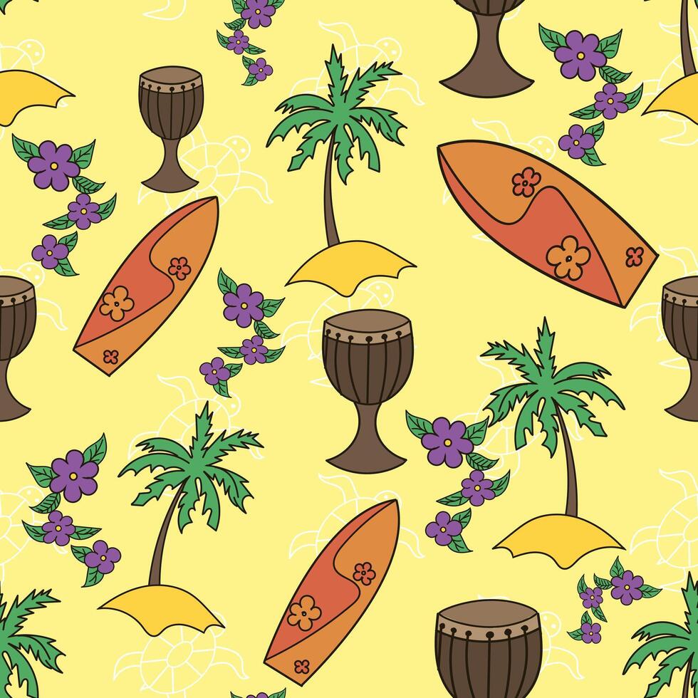 Hawaii cocktail seamless pattern doodle hand drawn yellow color vector