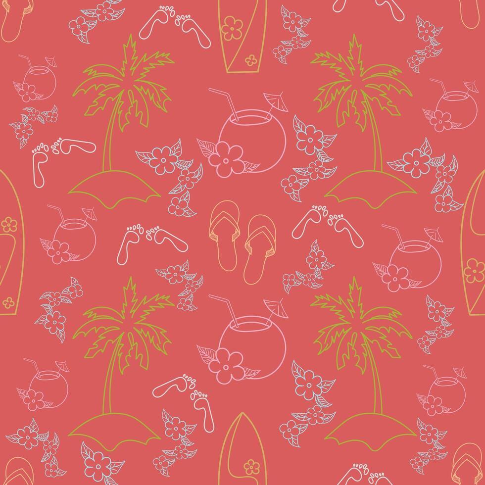 Hawaii cocktail seamless pattern doodle hand drawn beach red color vector