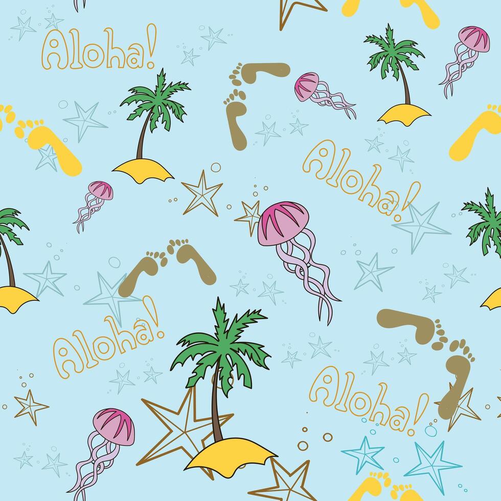 Hawaii cocktail seamless doodle hand drawn pattern blue color vector