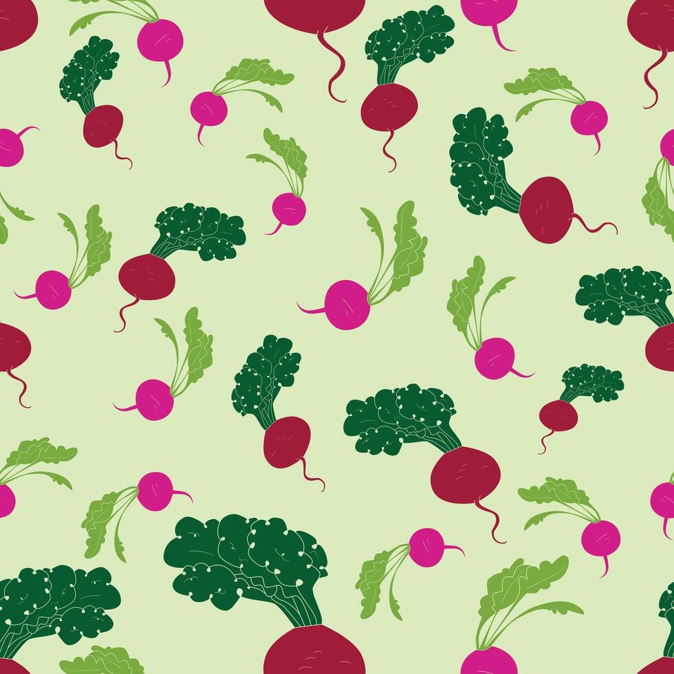 Seamless pattern radish and beet illustration doodle hand drawn vector