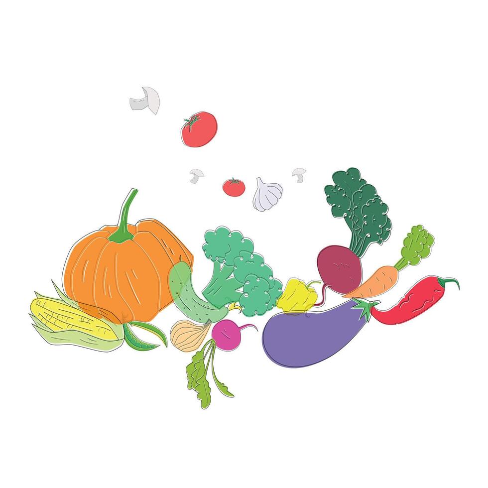 Green vegetables healthy food text hand drawn doodle illustration vector