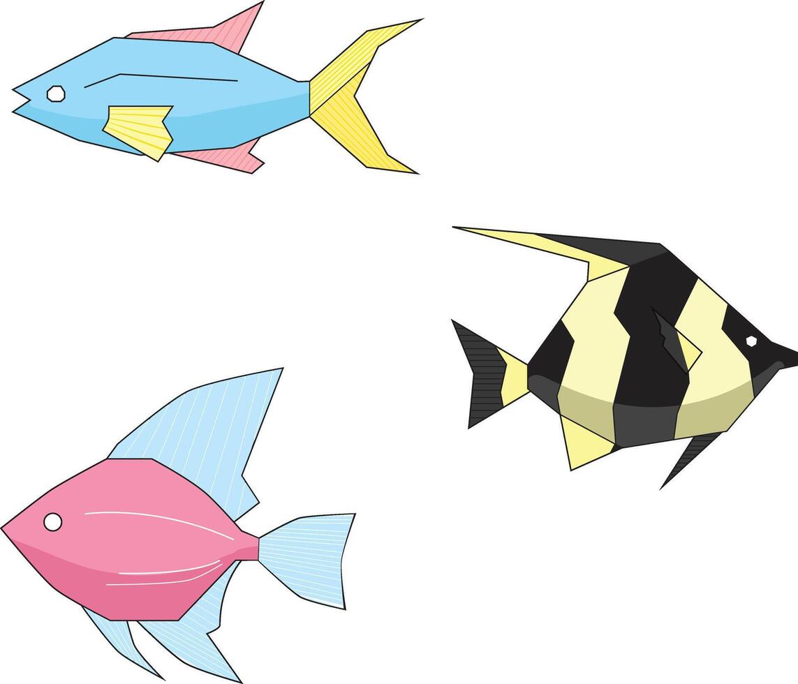 Abstract colorful fishes doodle hand drawn illustration vector