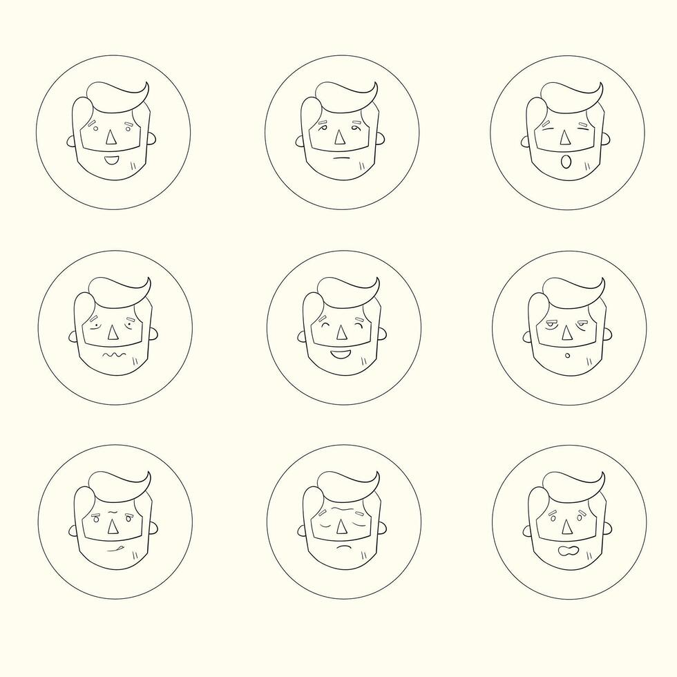 Hipster man beard emoticons doodle hand drawn illustration vector
