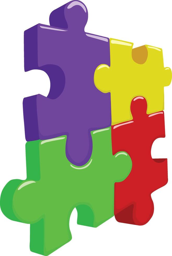Color 3D puzzle pieces hand drawn doodle illustration vector