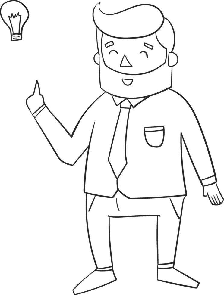 Hipster man beard with idea lamp for text black and white doodle hand drawn illustration vector
