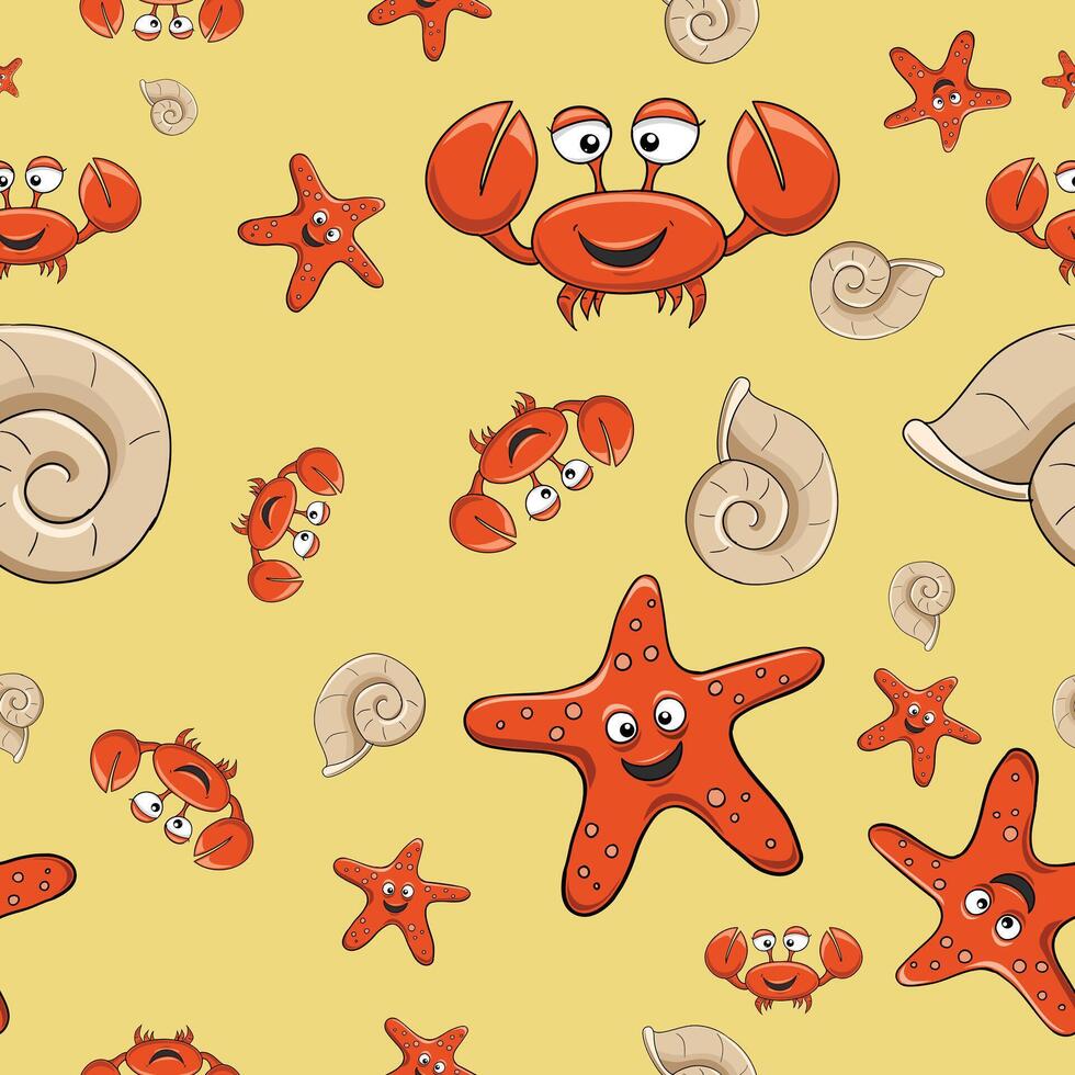 Sea theme pattern with crab and starfish illustration vector