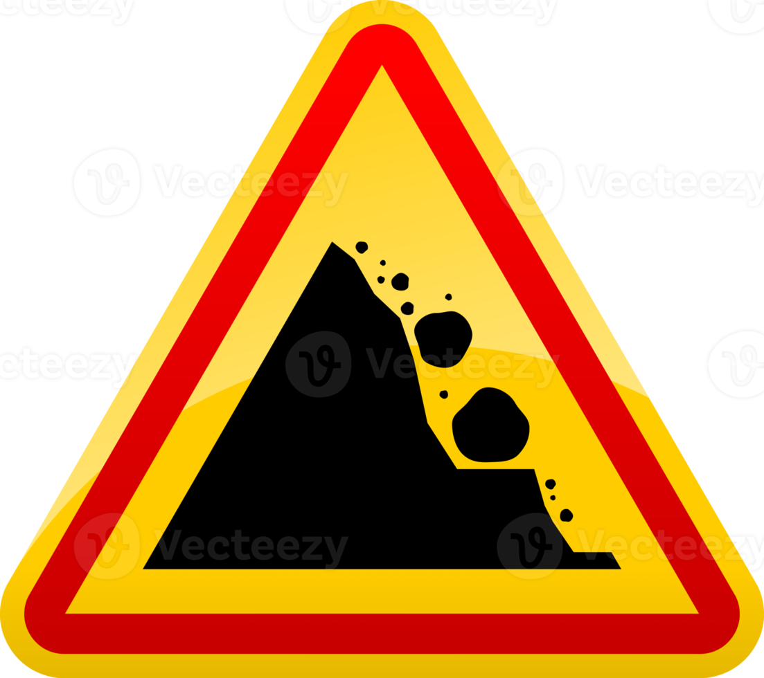 beware of rockfall mountain hill landslide natural disaster warning sign pole icon png