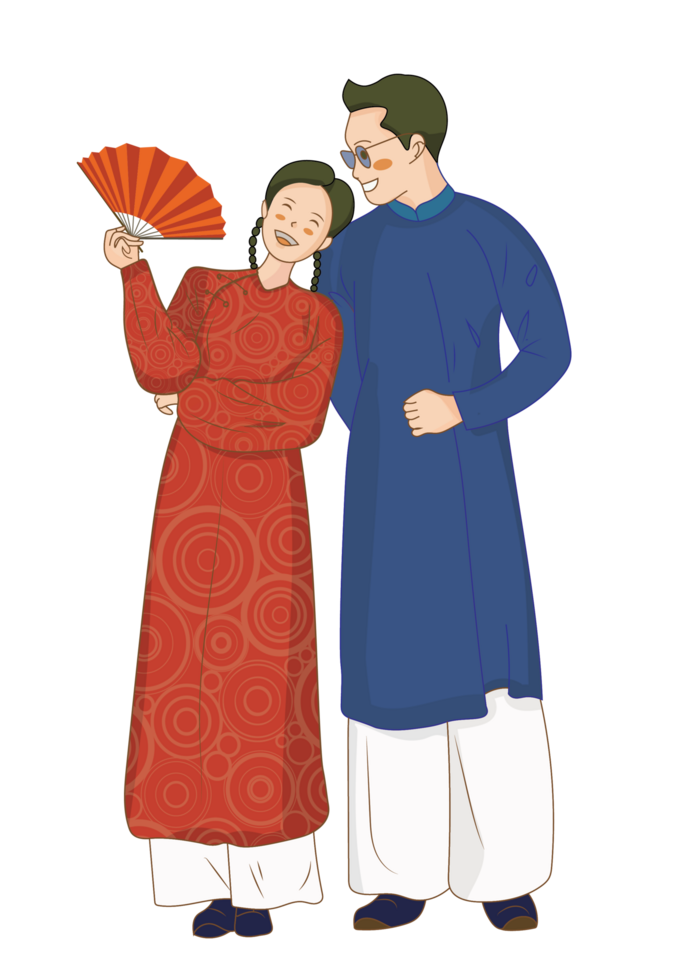 Chibi Bride and Groom in Traditional Vietnamese Ao Dai Cute Wedding png