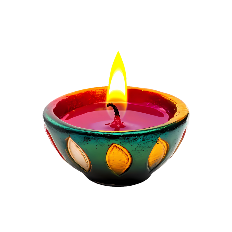 a cute diwali candle with a lit candle on transparent background png
