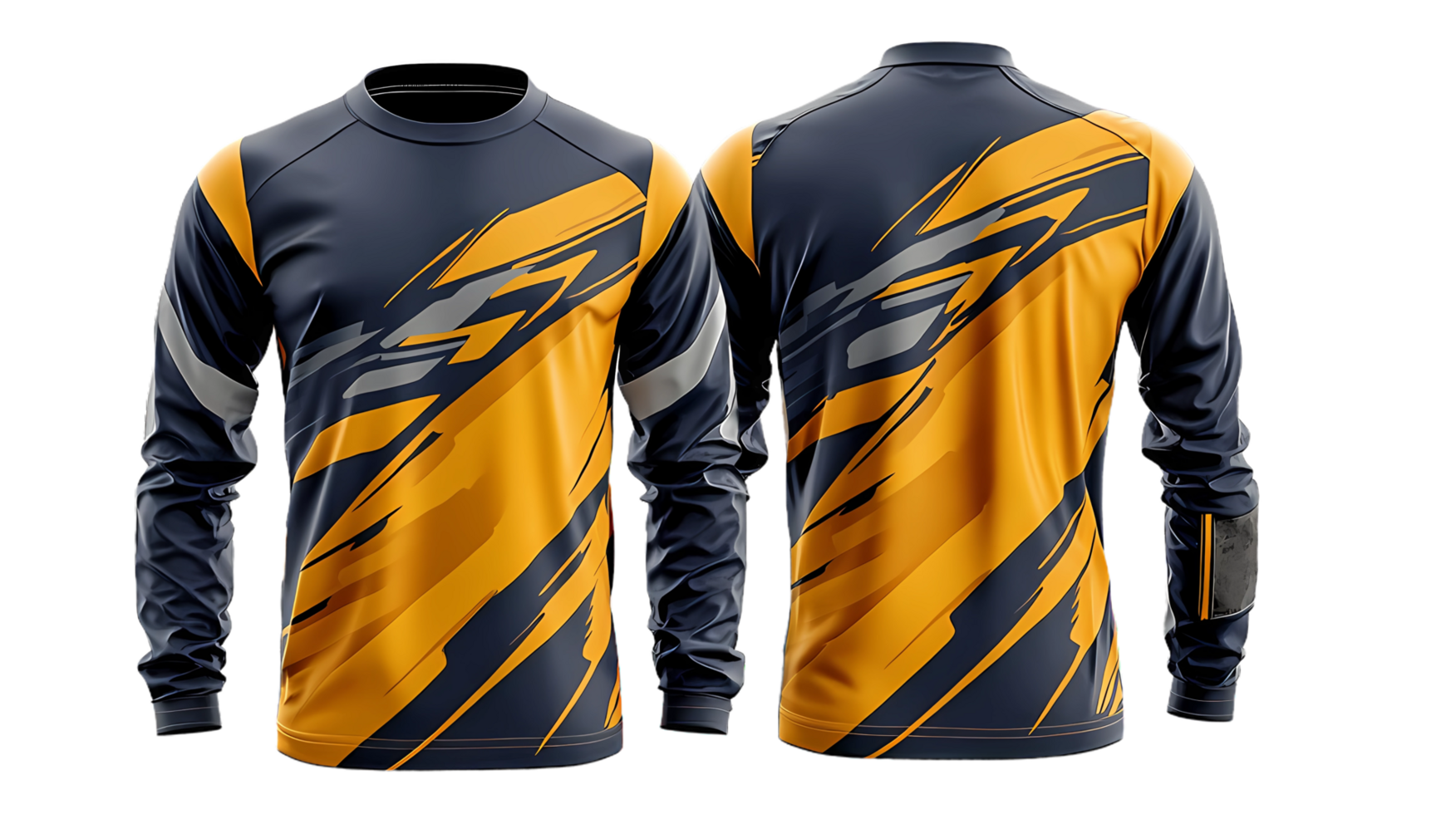 front and back long - sleeved jerseys with orange and black stripes png