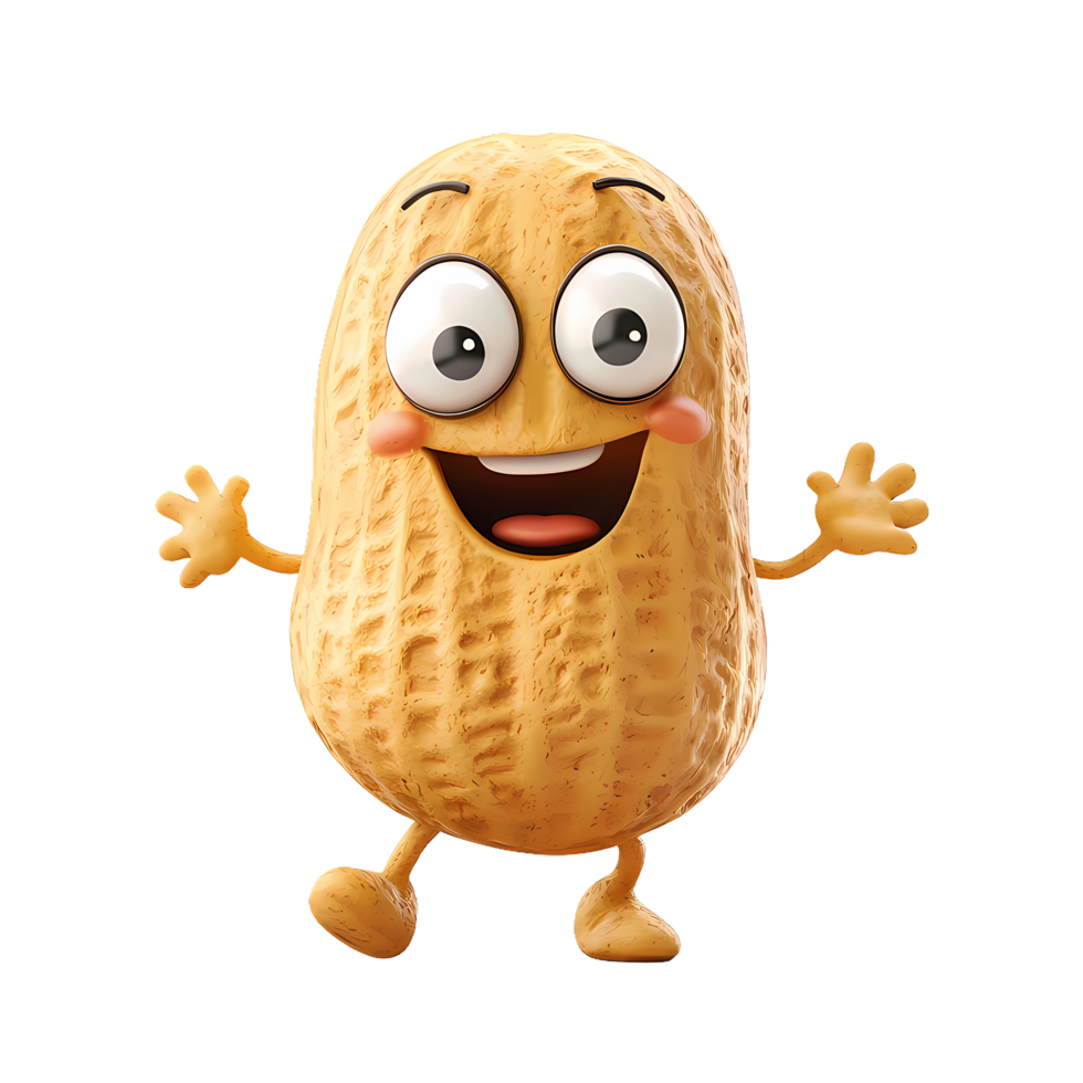 a cute cartoon peanut character with arms and legs, transparent background png