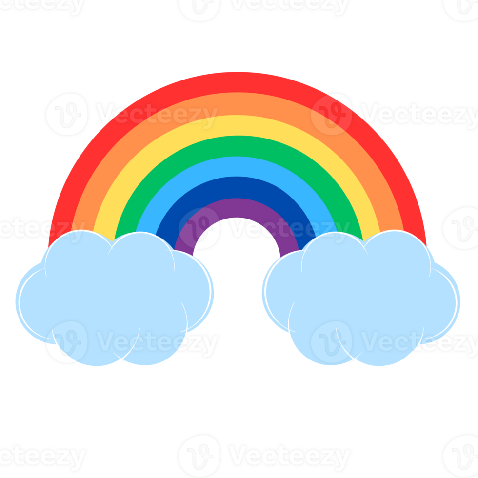 Rainbow, colorful 3D render rainbow arc and clouds on isolated in sky blue background, illustrated cartoon style icon minimal, cute realistic Rainbow, png