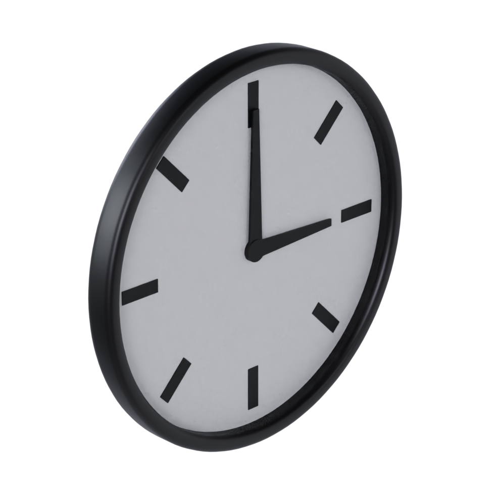 Black Analog Clock - Medium High View at 45 Degrees png