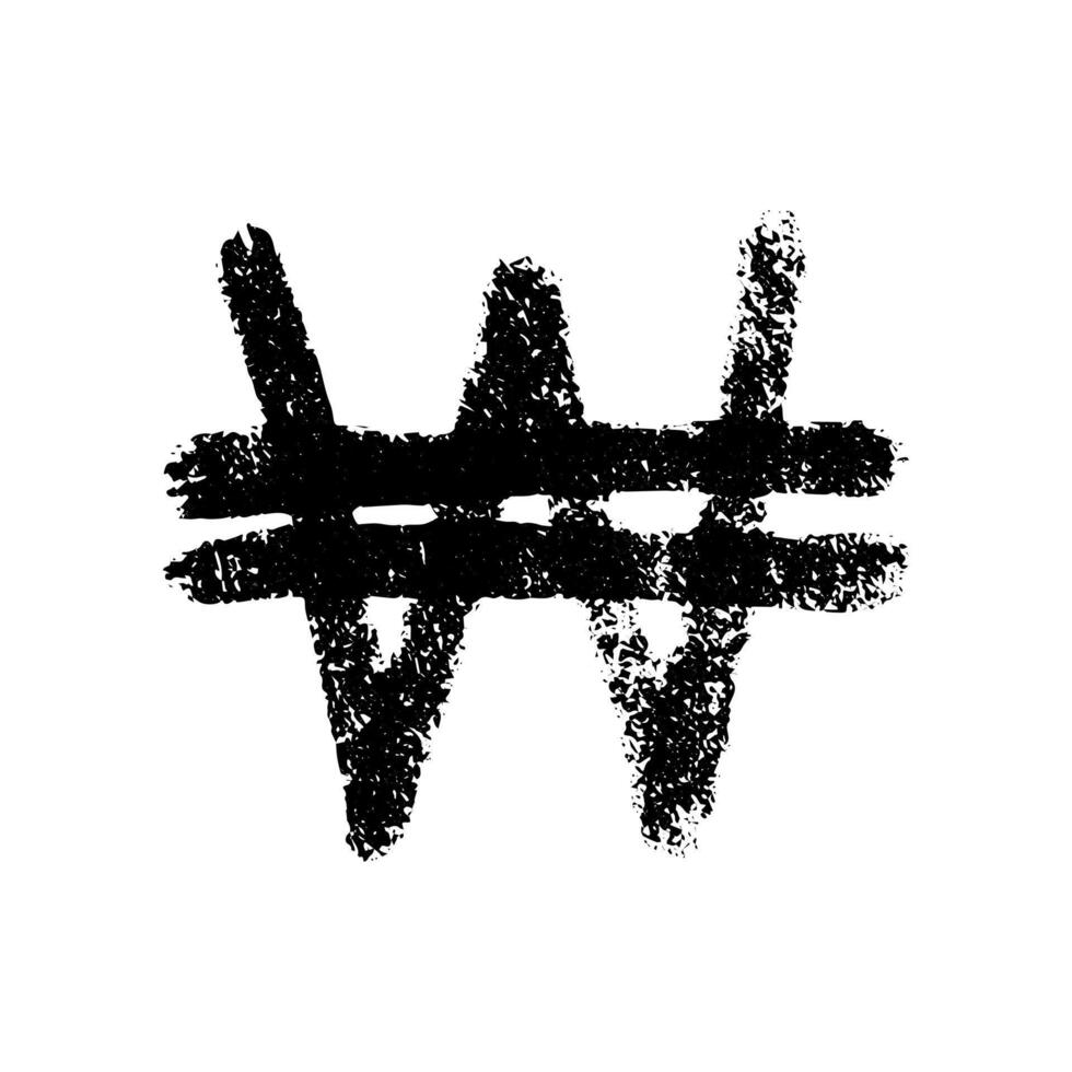 Hand drawn won currency symbol. Brush stroke doodle. Single element for design vector
