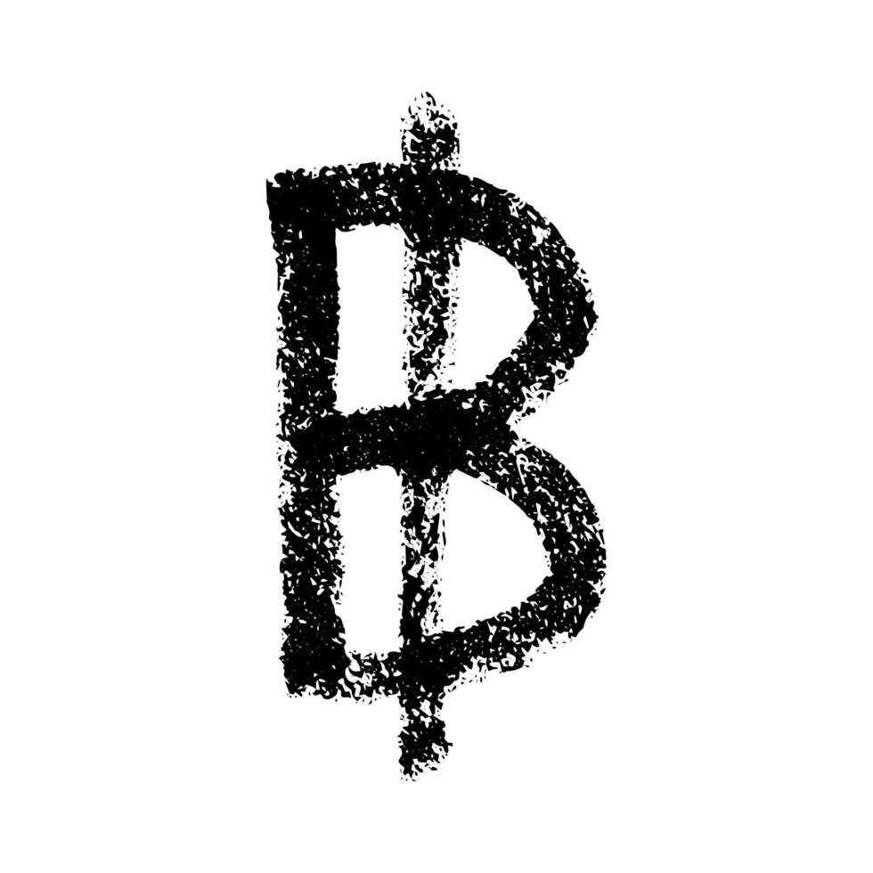 Hand drawn thai baht currency symbol. Brush stroke doodle. Single element for design vector