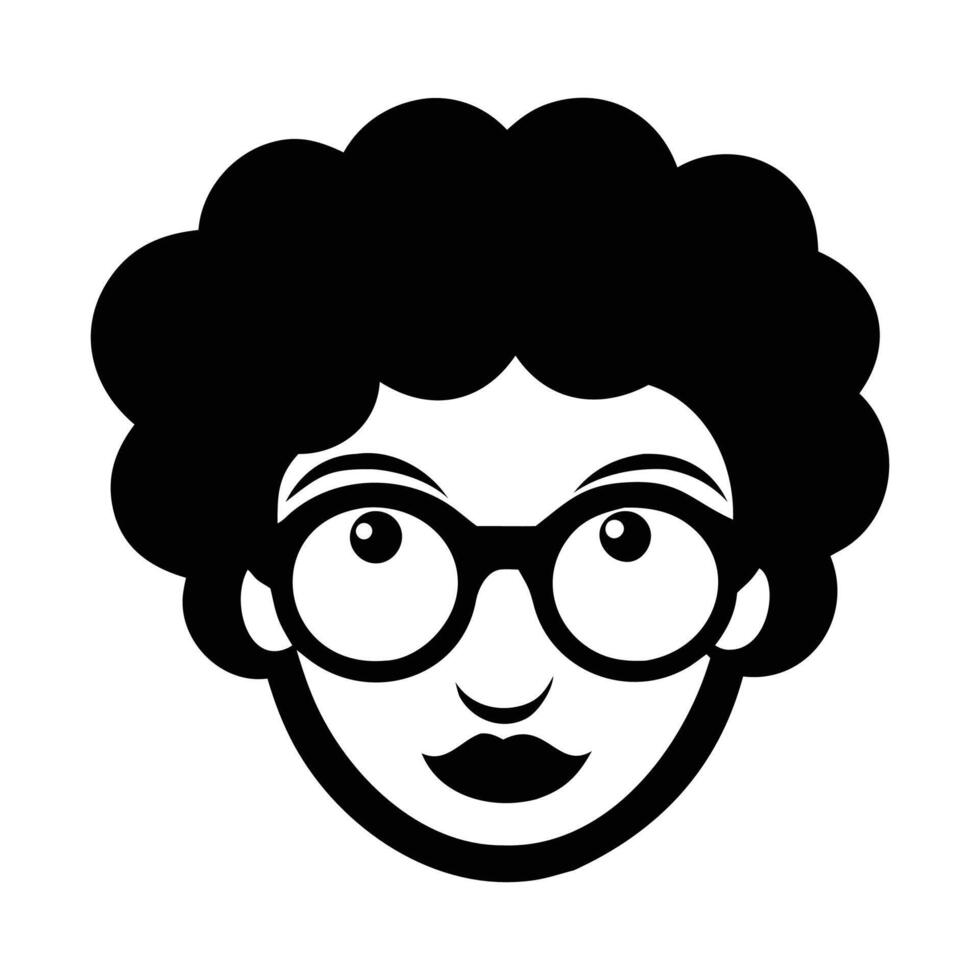A black and white illustration of a woman with glasses vector