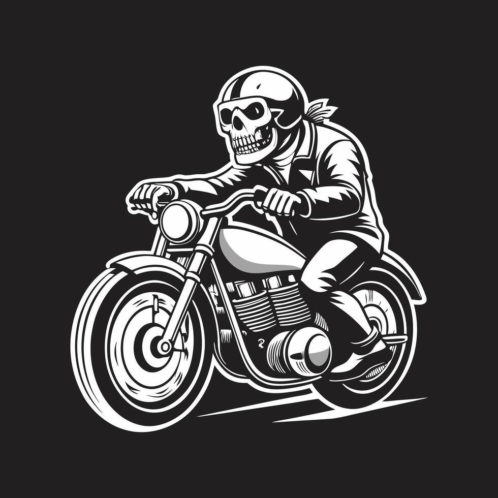 A skull riding a motorcycle on a black background vector