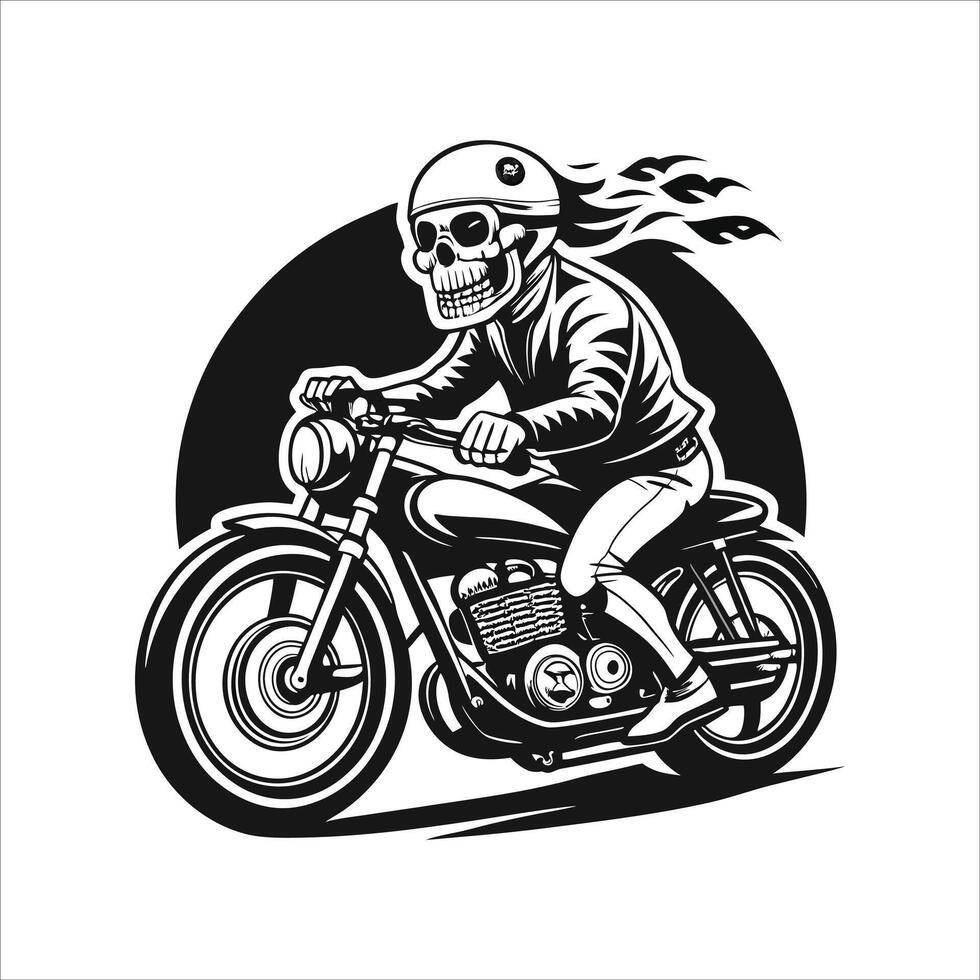 A skull riding a motorcycle with flames on it vector